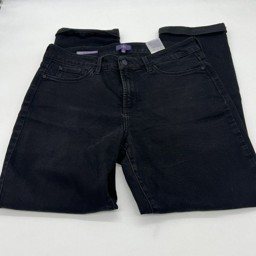 NYDJ Women's Black Sylvia Relaxed Fit Stretch Boyfriend Jeans 12 cuffed